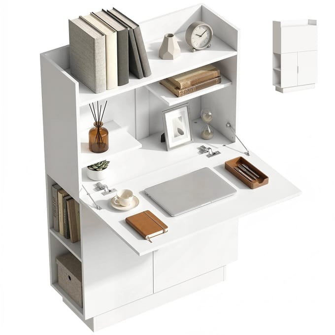 HOMCOM Bureau met planken-Spaanplaat-80L x 30B x 128H cm-Wit
