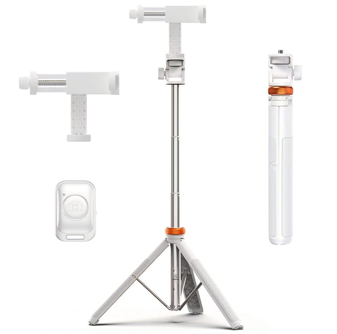Somstyle Telefoonstatief - 149 CM Uitschuifbaar Statief - Tripod voor Smartphone & Actioncam - Selfiestick met Afstandsbediening - Wit