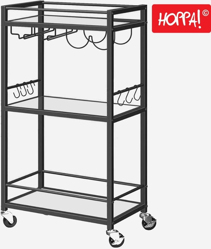 Hoppa! Serveerwagen - Multifunctioneel - Zwart - 43 x 33 x 84 cm (L x D x H)