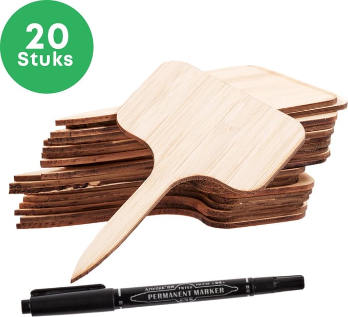 YUGN Bamboe Plantenlabels 20 Stuks-Inclusief Pen-Moestuin Kruiden Labels