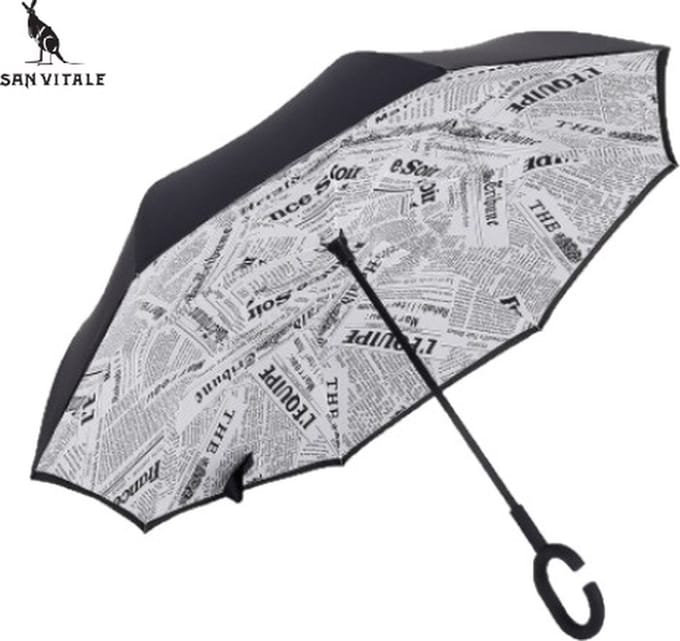 San Vitale® - Unieke reversible Windproof Paraplu - Paraplu opvouwbaar - Paraplu's - Krant Wit
