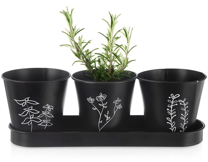 Orion Bloempot Metaal - 4 Stuks - Zwart