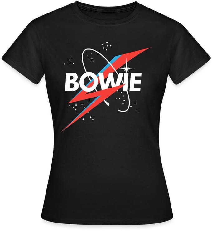 David Bowie Belettering Sterrenhemel Met Bliksem T-Shirt Dames
