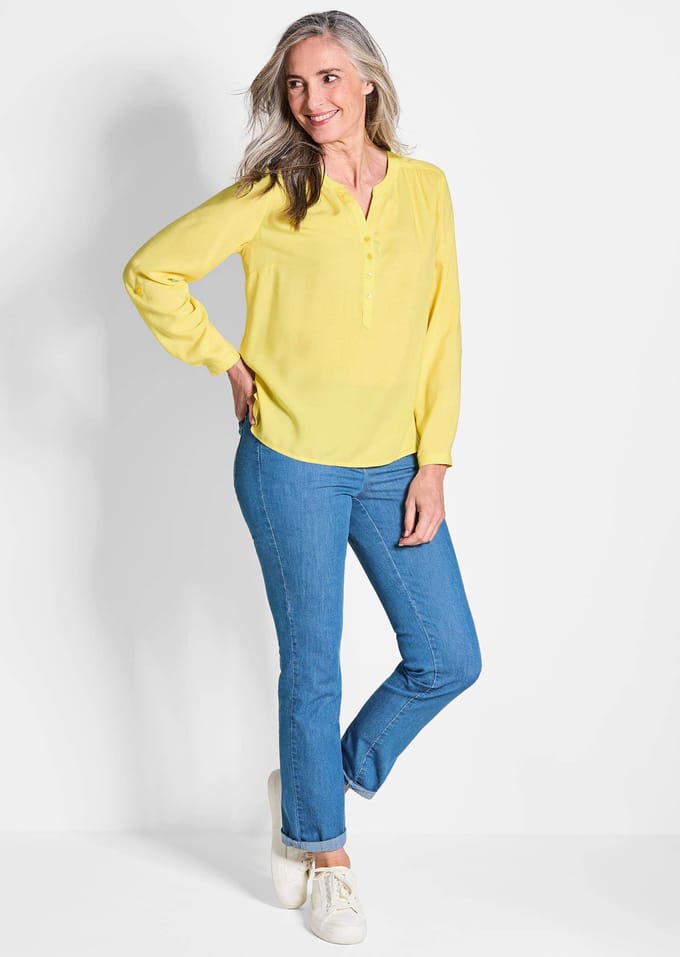 Blouse van pure viscose - geel - Gr. 54 van Goldner Fashion