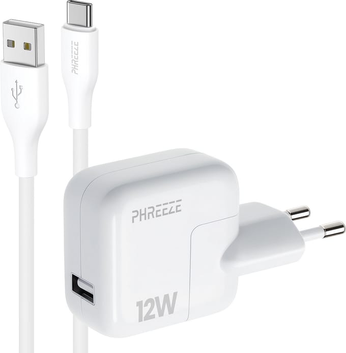 Phreeze usb lader 12 W - Usb A naar usb C kabel 1 meter - Usb C kabel voor tablet en telefoon
