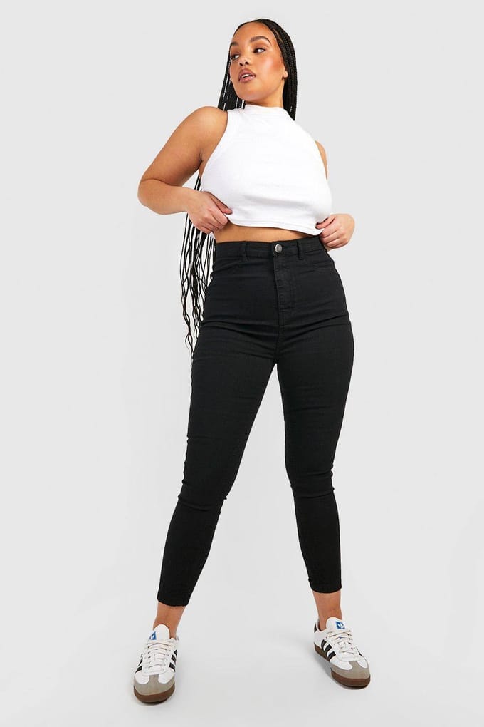 boohoo Dames Plus Hoge Taille Jeggings | Black | Maat: 26