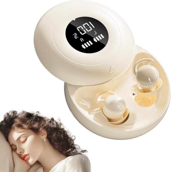 Slaaphoofdtelefoon - Draadloze oordopjes - Rustig slapen - Zachte siliconen - Bluetooth 6.0 - Beige