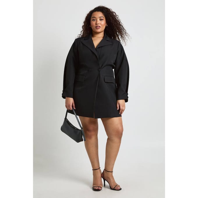 boohoo Dames Plus Naaddetail Ballonmouw Mini Jurk | Zwart | Maat: 48