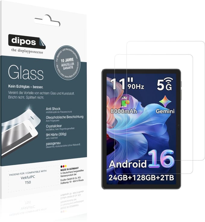 dipos – 2x Pantserfolie geschikt voor VekfulPC T50 | 9H Screenprotector