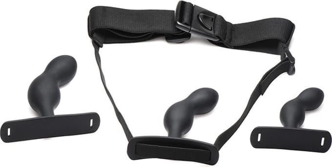Master Series - P-Spot Plugger - 3 Anaal Pluggen met Harnas - Zwart