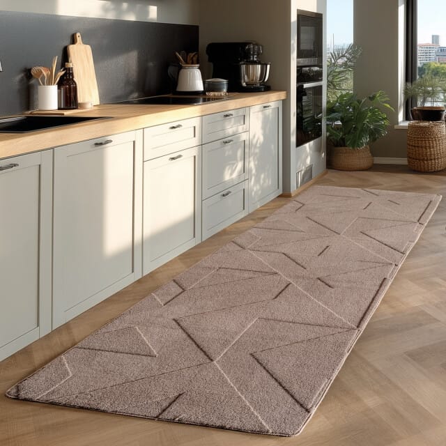 Japandi Vloerkleed - Hoogpolig - Scandinavisch Abstract Design - 3D-Effect - Beige- 80x250 CM