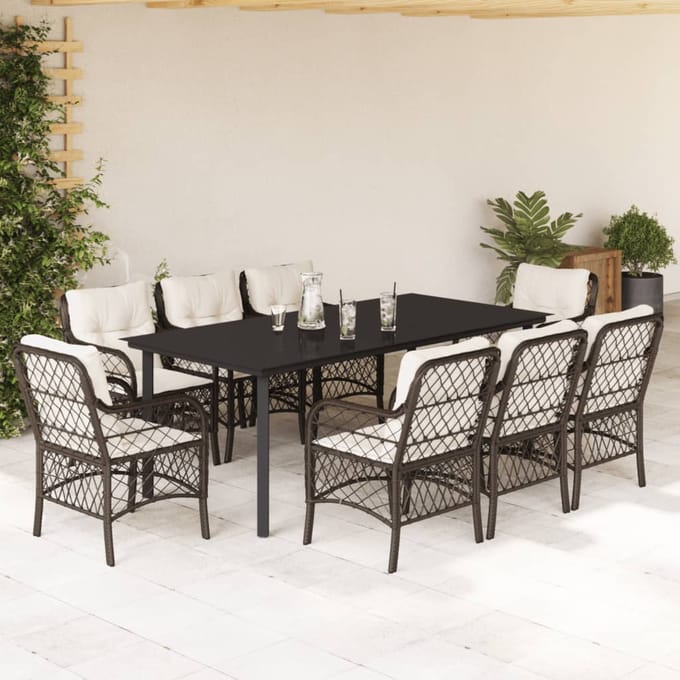 vidaXL - 9-delige - Tuinset - met - kussens - poly - rattan - bruin