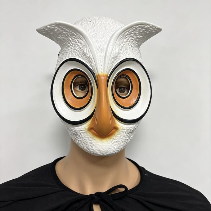 Couvre-chef animal, masque en latex hibou One size fits all adults blanc