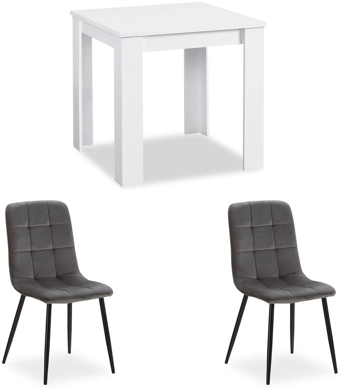 Homestyle4u Eethoeken - 80x80 cm - met 2 stoelen - Eettafel wit - en Stoel grijs