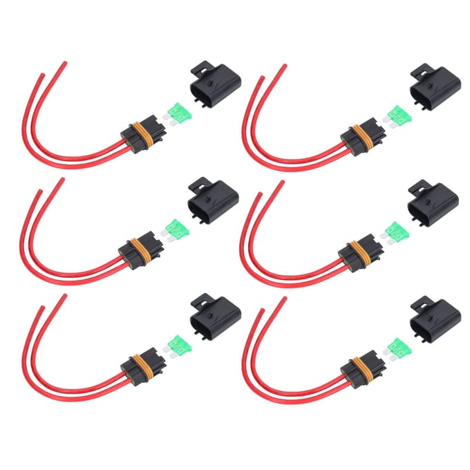 6 Pièces Porte-fusible en ligne IP66 Étanche 12AWG 30A Lame Faisceau de câblage pour Bateau Voiture black