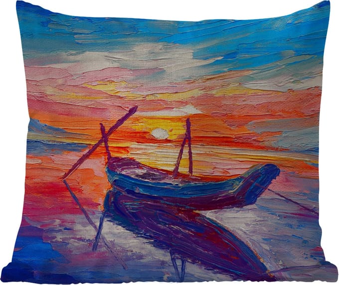 Buitenkussen - Schilderij - Boot - Olieverf - Water - 45x45 cm - Weerbestendig