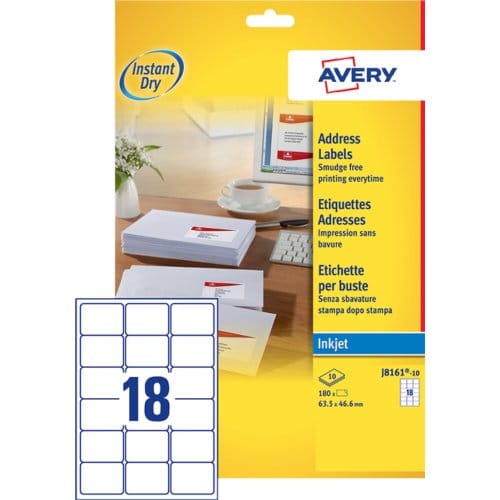 Etiket avery j8161-10 63.5x46.6mm wit 180 Etiketten