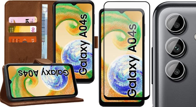 Hoesje geschikt voor Samsung Galaxy A04s / A13 5G - Screenprotector FullGuard & Camera Lens Screen Protector - Book Case Kunstleer Pasjeshouder Bruin