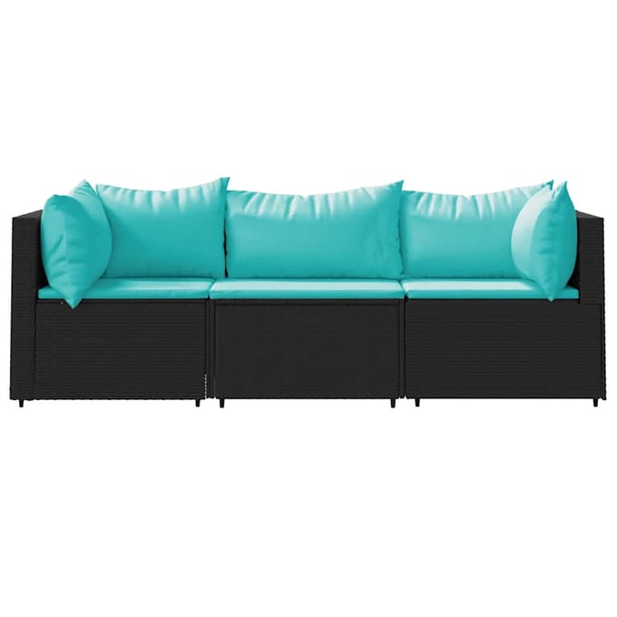 vidaXL - 3-delige - Loungeset - met - kussens - poly - rattan - zwart