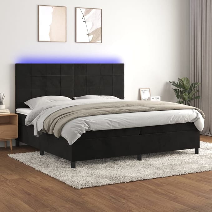 vidaXL - Boxspring - met - matras - en - LED - fluweel - zwart - 200x200 - cm