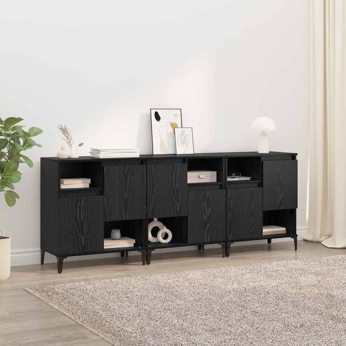 vidaXL Dressoirs 3 st Zwart Eiken 60 x 35 x 70 cm Bewerkt hout