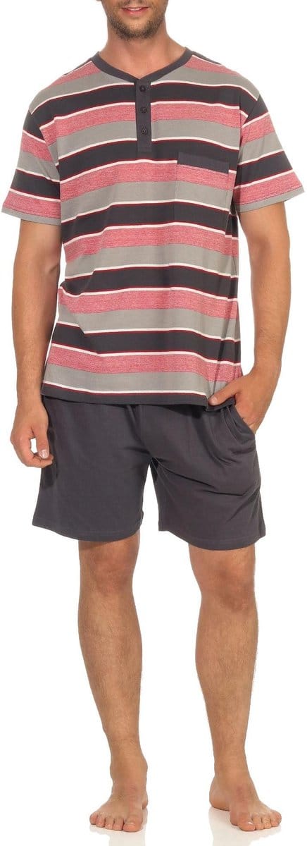 Elegante heren shorty pyjama met korte mouwen - gestreepte look, knoopsluiting bij de hals
