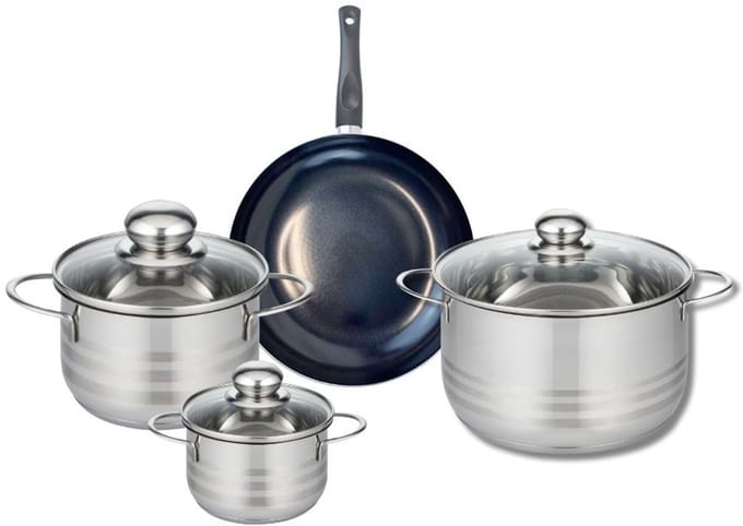 Set van 1 Koekenpan 20 cm en 3 kookpotten 12, 16 en 20 cm Elo Prima Glanzend