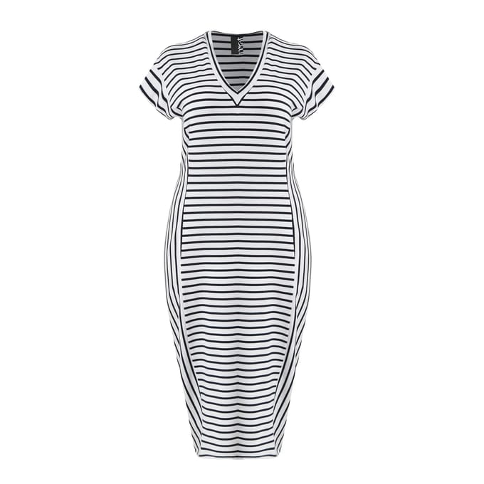 Gestreepte V-hals midi jurk dames Mat Fashion