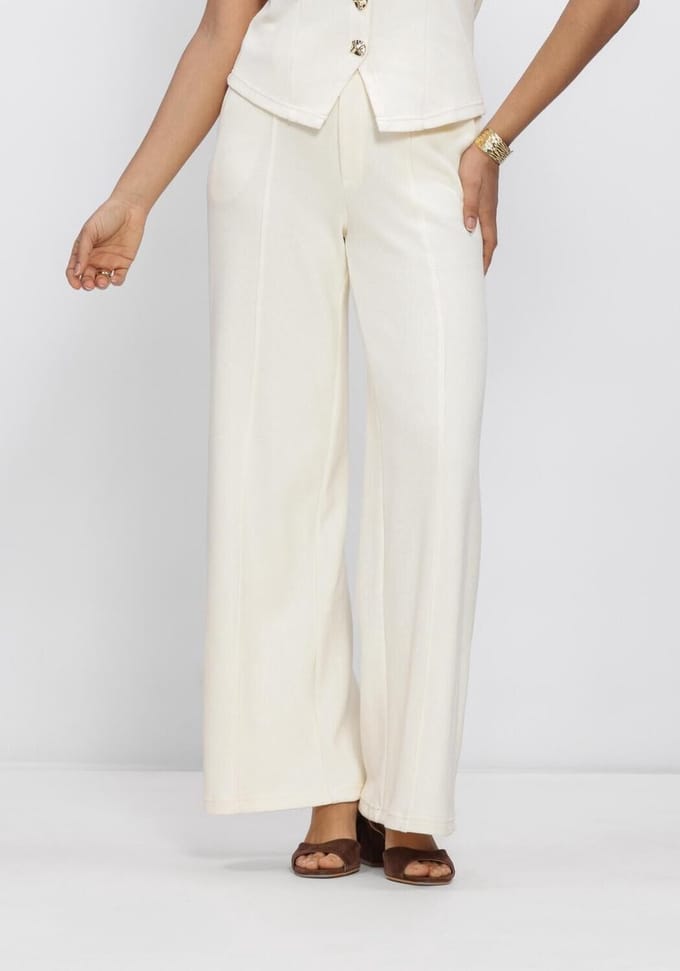 Object Objnoella Lisa Mw Wide Pant E Vip 26 Broeken Dames - Ecru - Maat 34