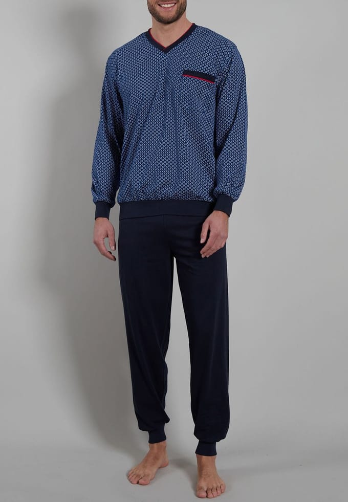 Heren pyjama Katoen - 451381 - Nos - Maat 62 - 62 - Blauw