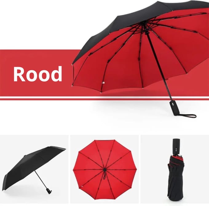 Actania Windproof Paraplu - Opvouwbaar - Moderne Stormparaplu - Stormproef - Automatisch Uitklapbaar - Umbrella - Rood