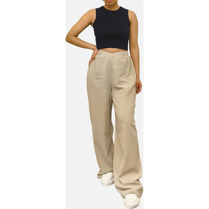 Stone tailleband detail broek met wijde pijpen