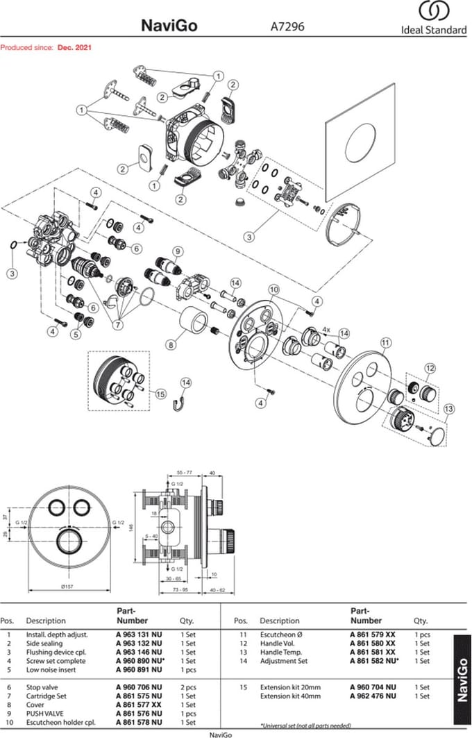 Ideal Standard CeraTherm Navigo - Inbouwthermostaat, opbouwdeel, 2 gebruikers, Brushed Gold A7296A2