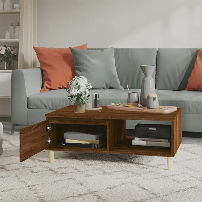 vidaXL - Salontafel - 90x60x35 - cm - bewerkt - hout - bruin - eikenkleur