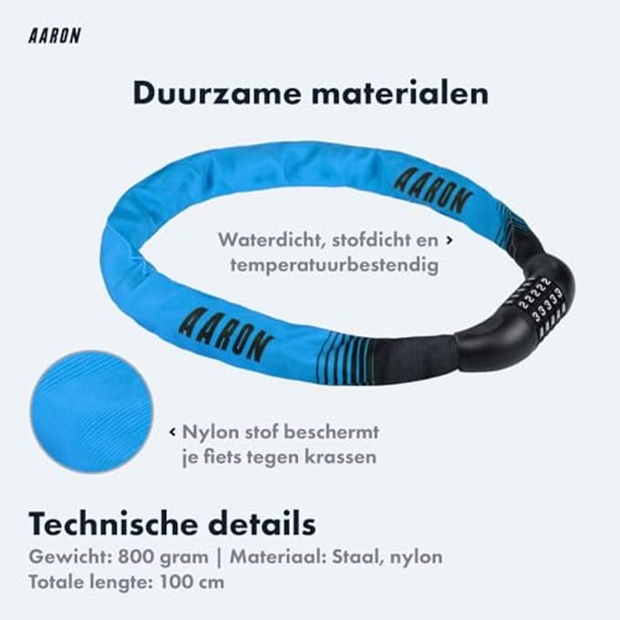Bicycle Lock with 5-Digit Code - Steel Chain Lock for Optimal Safety - Perfect for E-Bikes