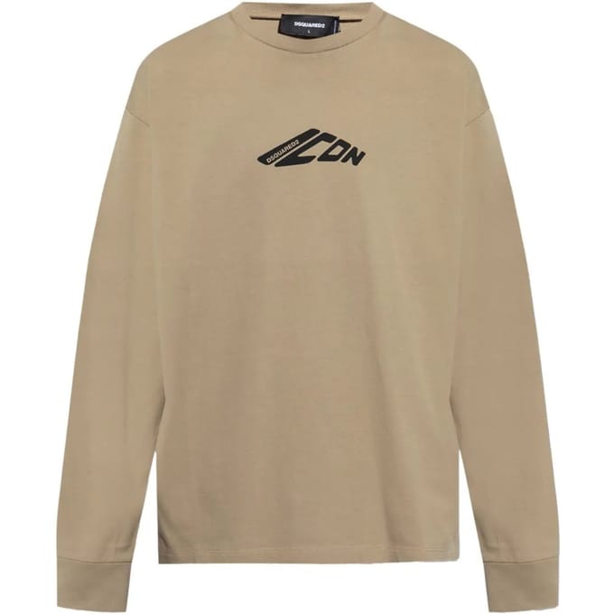 Dsquared2 Khaki T-shirt Met Lange Mouwen, Zwart, Elastisch, Met Iconisch Logo