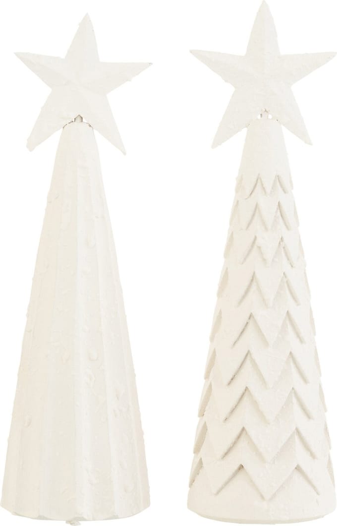 J-Line decoratie Kerstboom - hout - wit - large - 2 stuks