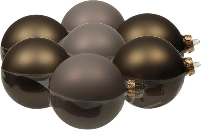 8x stuks kerstversiering kerstballen eucalyptus grijs/bruin van glas - 10 cm - mat/glans - Kerstboomversiering
