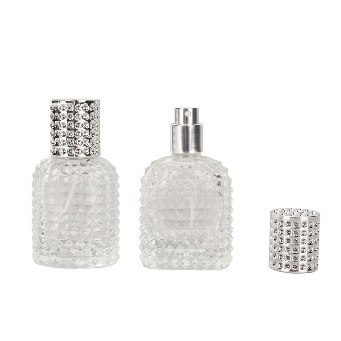 2 stuks Parfumsprayfles Dik Glas Ruitpatroon Transparant Navulbaar Lege Fles 30ml white