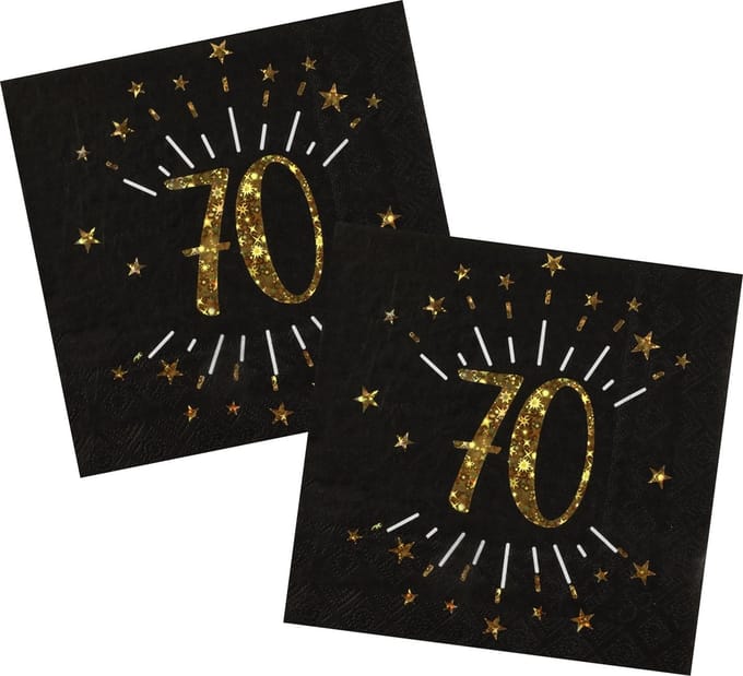 Verjaardag feest servetten leeftijd - 20x - 70 jaar - goud - 33 x 33 cm