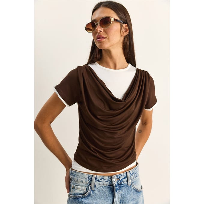 Dames Kraagloze Korte Mouw T-shirt