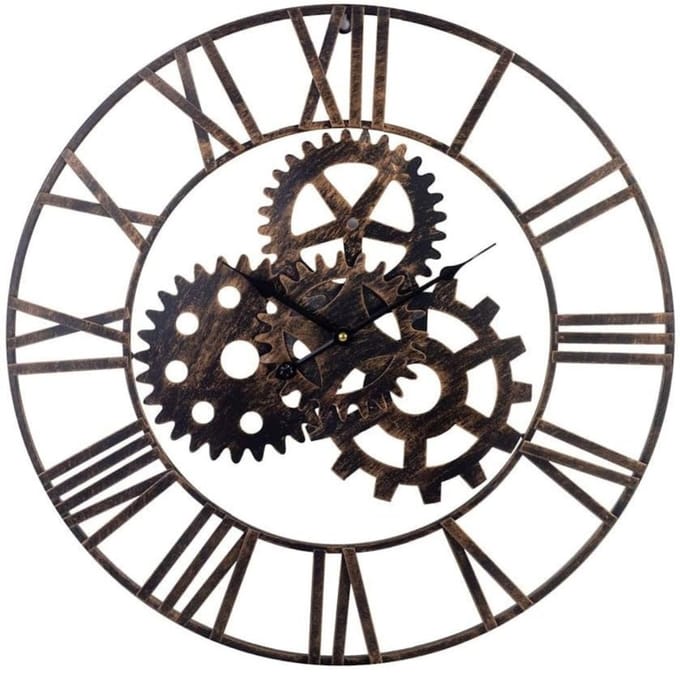 Klok - Wandklok Modern - Klokken - Industrieel - Ruztiek Zwart