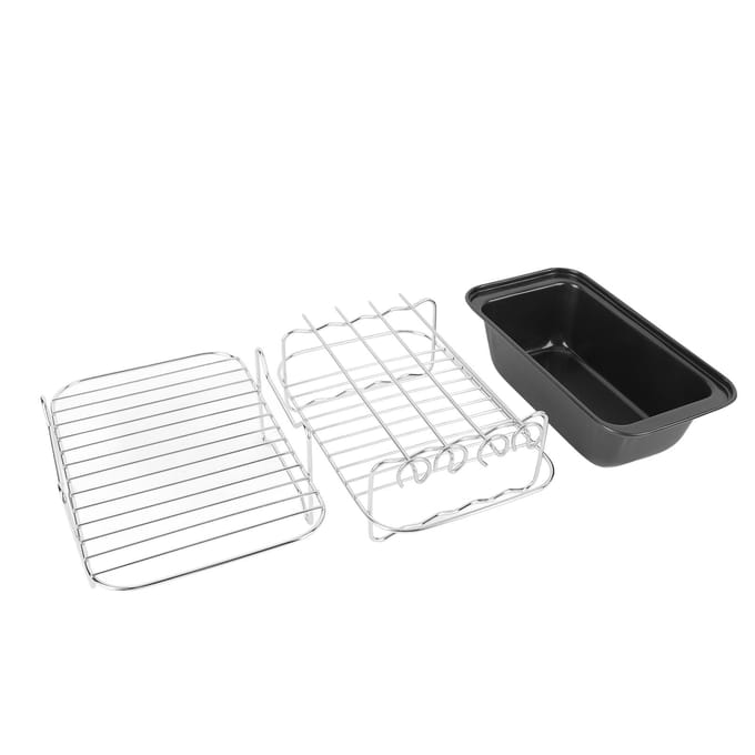 Friteuse Accessoires Set Grillrek met Spiesjes Siliconen Borstel Voedsel Tang Friteuse Cakevorm black