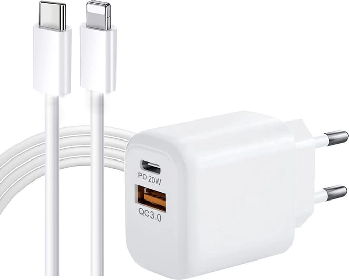 Dual USB C & USB A Port 20W USB-C Lader met Oplader Kabel - 1 Meter - Geschikt voor iPhone - Snellader USB C