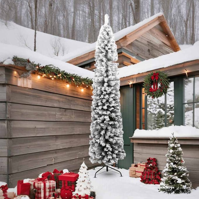 vidaXL - Kunstkerstboom - met - sneeuw - smal - 240 - cm - PVC - groen