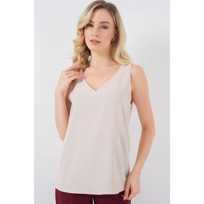 Getextureerde V-hals Mouwloze Blouse