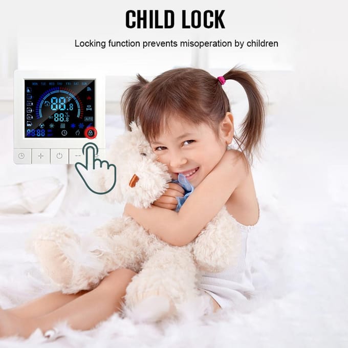 Programmeerbare digitale thermostaat met kinderbeveiliging LCD-scherm NTC-sensor Waterverwarming Warme vloer W-2 black