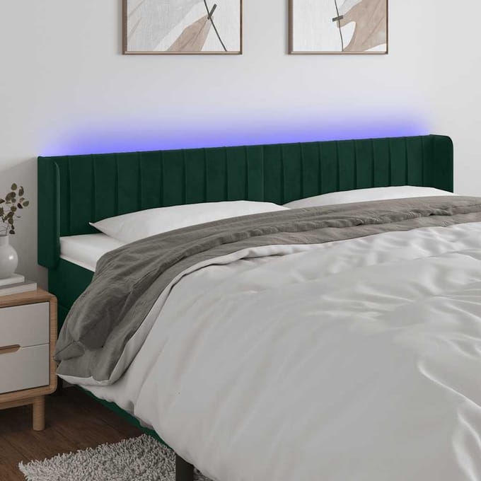 vidaXL - Hoofdbord - LED - 163x16x78/88 - cm - fluweel - donkergroen