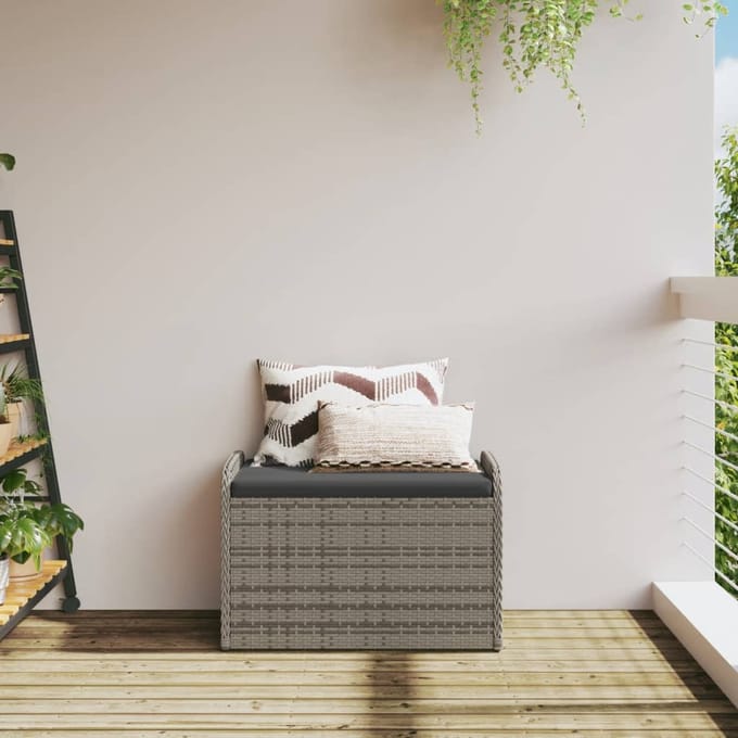 vidaXL - Opbergbankje - met - kussen - 80x51x52 - cm - poly - rattan - grijs