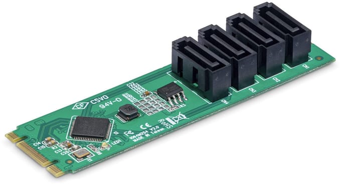 StarTech.com 4-Port M.2 to SATA Adapter Card M.2 PCIe 3.0 to SATA HDD/SSD Expansion Card ASM1064 Chipset M.2 NVMe to 4x HDD/SSD for Windows/macOS/Linux - interface adapter - SATA - M.2 Card